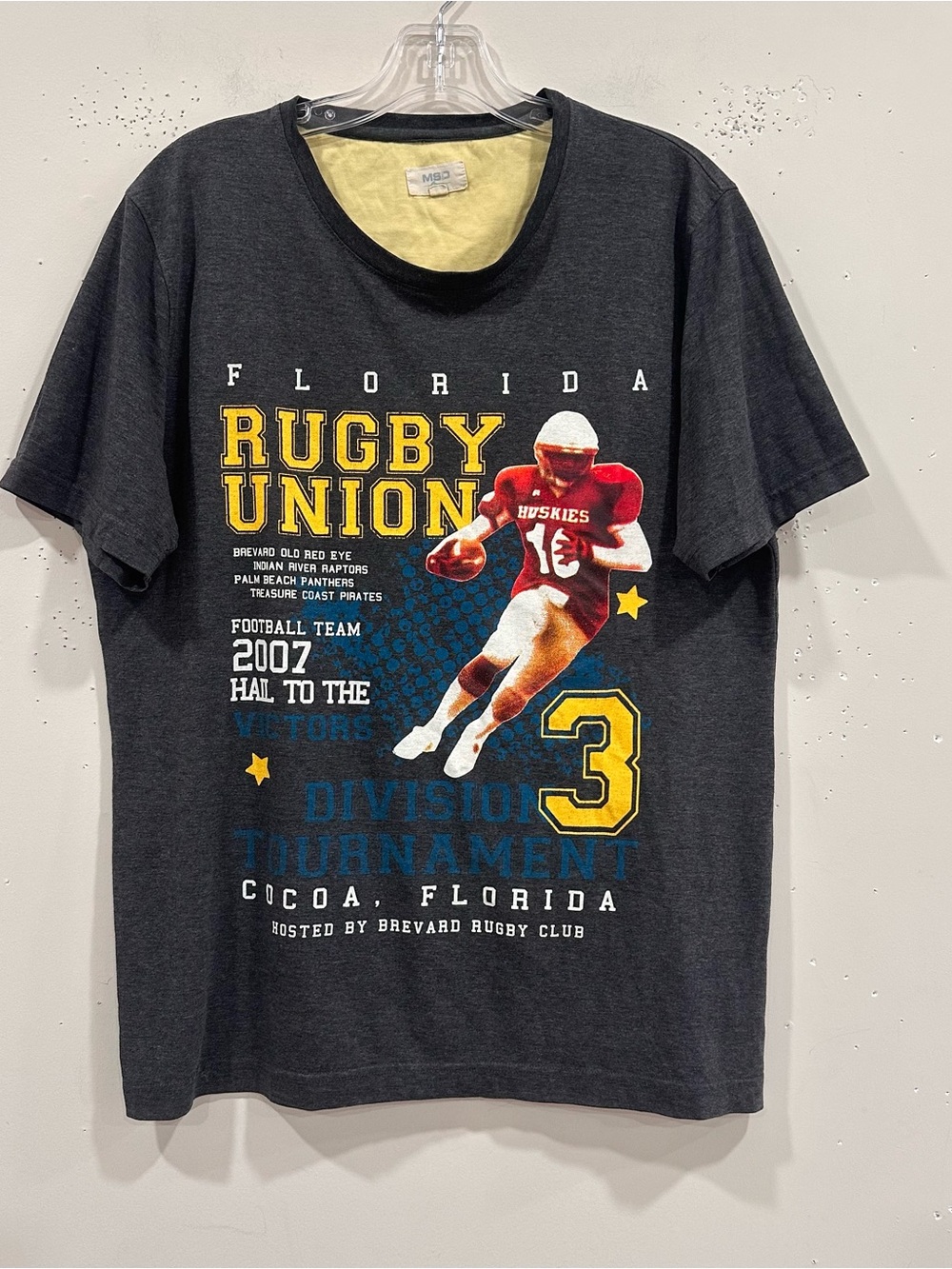 Vintage MSD Florida Rugby Union T-Shirt Size L 2007 Cocoa Tournament Grey Tee
